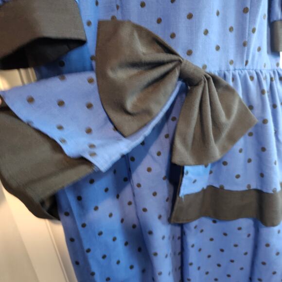 Vintage Peplum Dress Womens Small Blue Polka Dot 80s Glam Rock Retro Pinup Bow - Picture 6 of 14